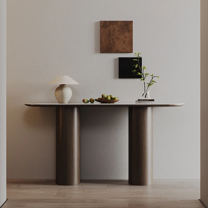 

Mid-Century Walnut Console Table, Italian Quartz Entryway Desk with Anti-Bacterial Top, Heat & Scratch Resistant, Customizable