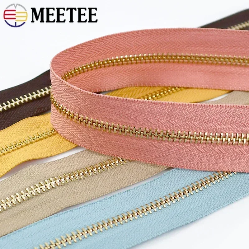 Meetee-cremalleras de Metal con dientes de cobre para ropa, bolsas, Jeans, zapatos, herramientas de costura, kit de reparación de accesorios, 2/5 yardas, 5 #