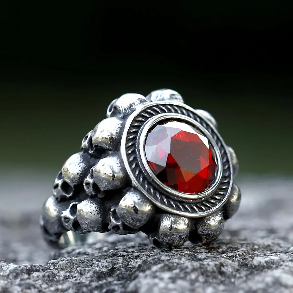 NEUE Herrenringe aus 316L Edelstahl mit Totenkopf-Motiv und rotem Zirkon, Vintage Gothic Punk Schmuck Geschenke, kostenloser Versand