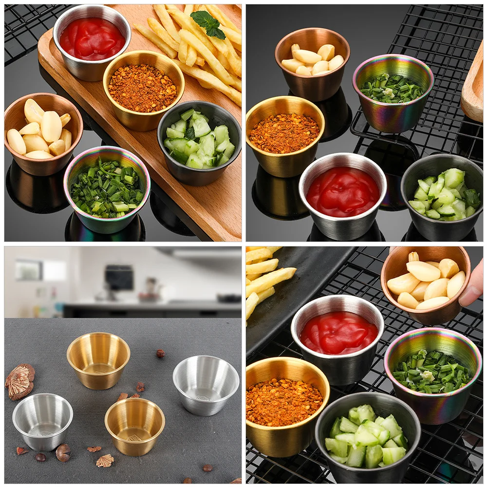 

8pcs Stainless Steel Dipping Bowls Small Sauce Cups For Soy Sauce Salad Dressing Condiment Containers Kitchen Bar Tableware Use