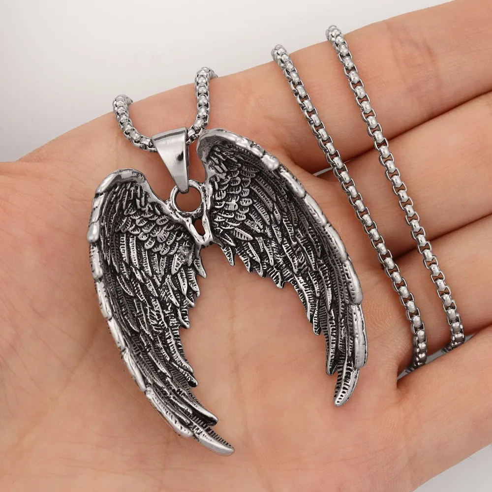 New Style Dominating Fashion Pendant Necklace Titanium Steel Angel Wings Pendant Men\'s Necklace Jewelry Wholesale