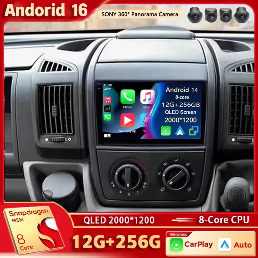 Android 16 für Fiat Ducato Peugeot Boxer Citroen Jumper 2006-2022 2K QLED Android Autoradio Multimedia-Stereo-Player GPS CarPlay