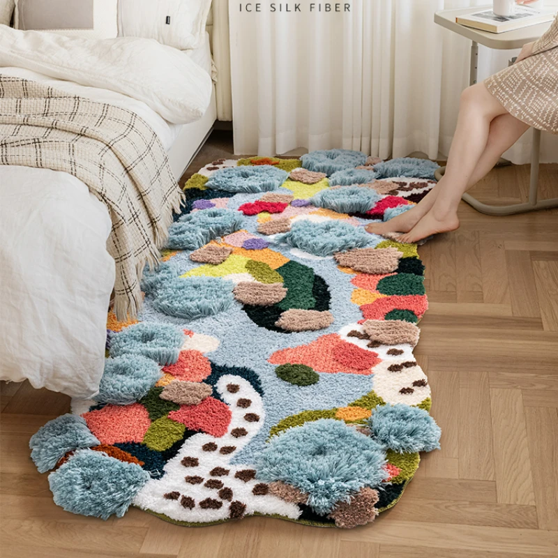 Luxury Irregular Art Moss Bedroom Carpet Bedside Plush Rug for Living Room Balcony Cloakroom Soft Blue Floor Mat Bedroom Decor