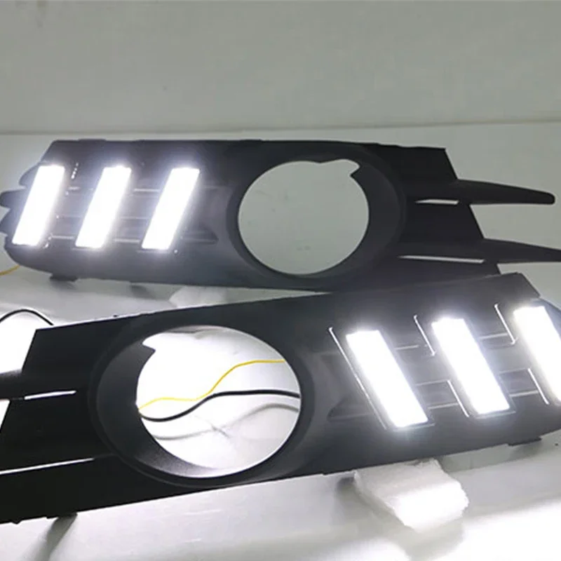 LED drl daytime running light for Volkswagen Scirocco 2009-14 with moving yellow turn signal and blue night light