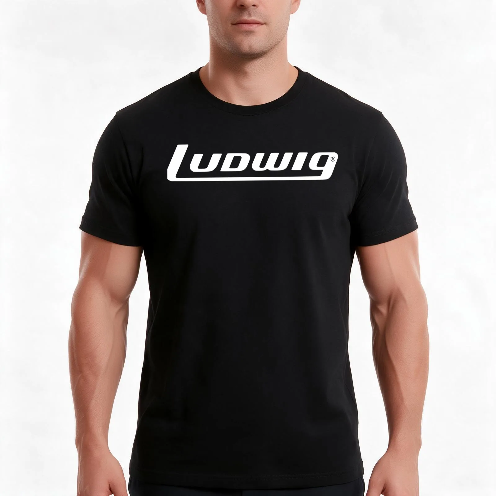 Ludwig Logo T-Shirt, Summer Casual Cotton Tee, Oversized Streetwear Tops, Vintage Graphic Print, Loose Fit Short Sleeve