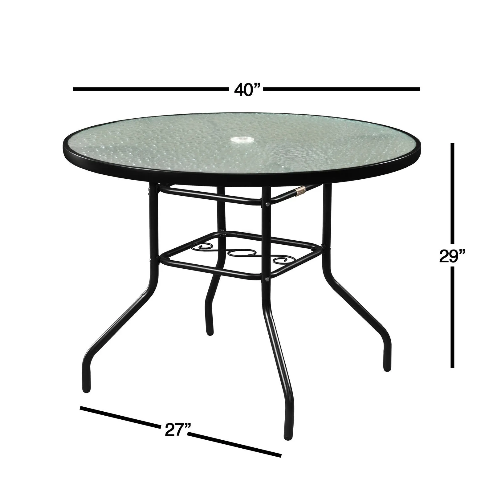 Dining Table Patio Furniture, Round Glass Top, Black, 40