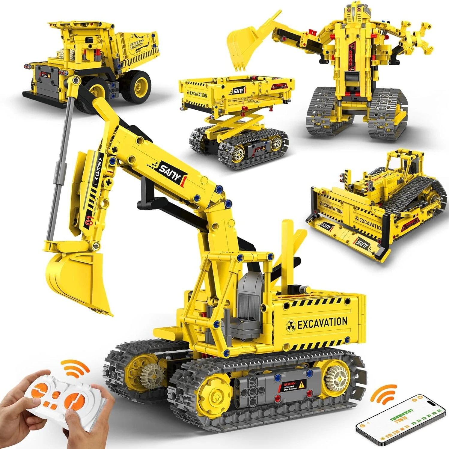 5-in-1 Stem Building Robot,555 PCS Kits for Kids , APP & Remote Control,Excavator Construction Toys, Programmable Erector, Gift
