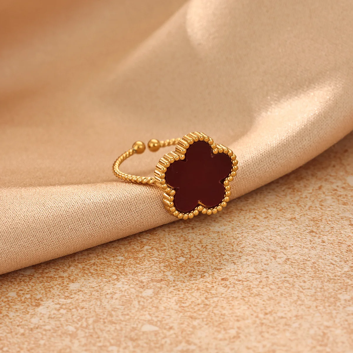 Vintage Emaille-Blumen-Offener Ring für Damen, Goldfarben, Edelstahl, Gedrehter Verstellbarer Manschettenring, Ästhetischer Boho-Schmuck, Geschenk – Detail 5