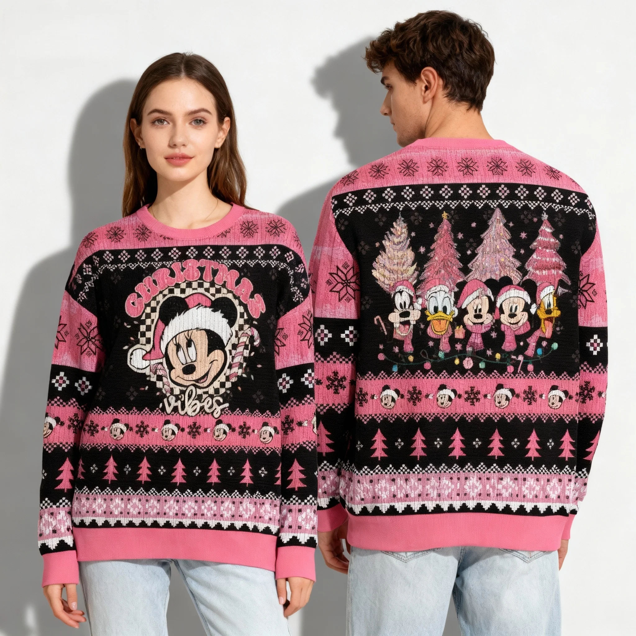 Felpa con cappuccio girocollo autunno/inverno per adulti e bambini Disney Donald Duck Stitch Christmas Party Sweet Cool oversize