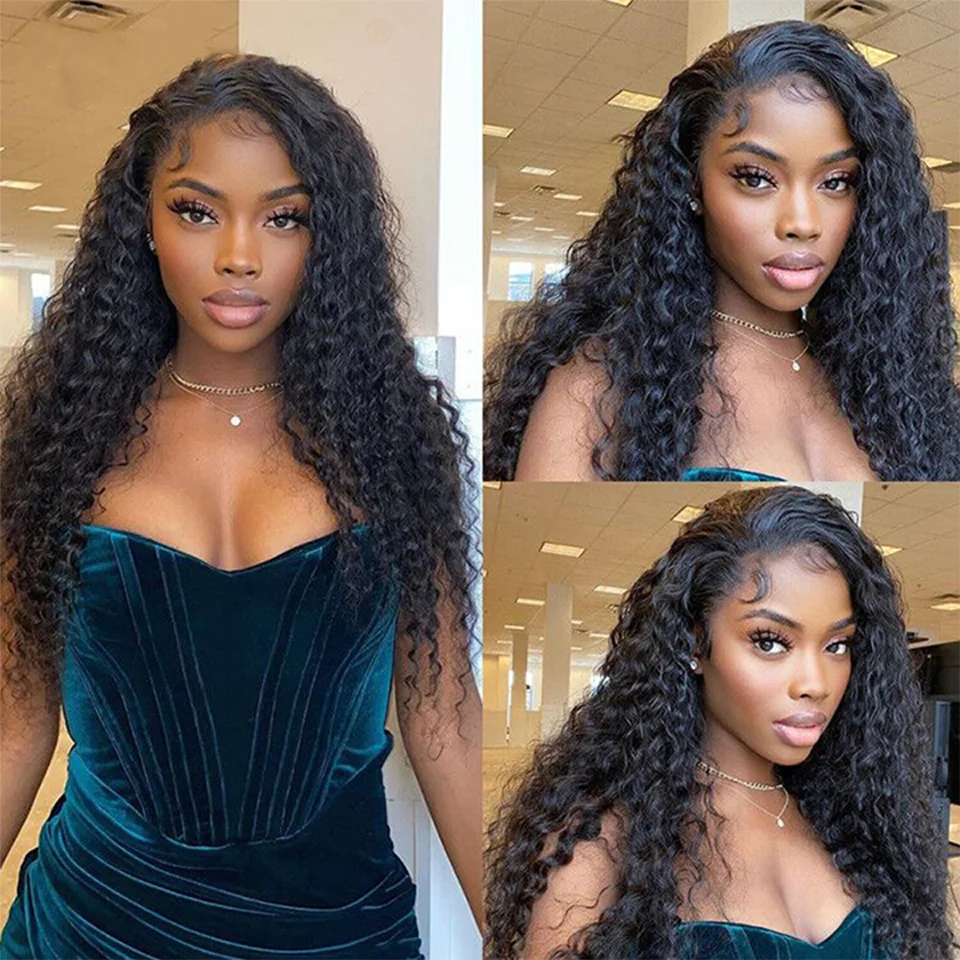 Curly Transparent Lace Frontal 13*4 Remy Human Hair Extension  Pre Plucked Bleached Knots Lace Frontal Closure Water  Wave Curly