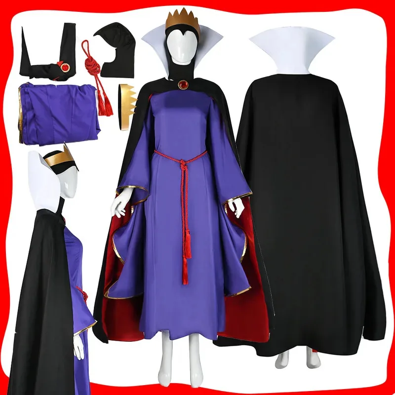 

Evil Queen Cosplay Women Fantasia Purple Cloak Crown Dress Suit Costume Outfits Movie Princess Snow Disguise Halloween Carnival
