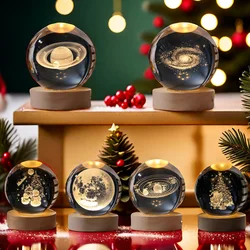 Creative 3D Crystal Ball Solar System Santa Claus Pattern USB LED Night Light for Bedroom Ambient Light Children Christmas Gift