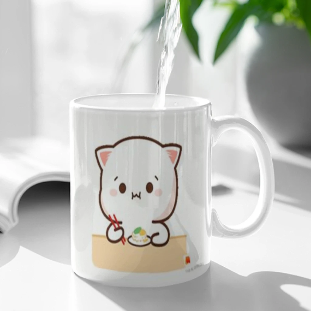 

Peach Mochi Cat Cartoon Coffee Mug 11oz Fun Ceramic Coffee Tea Cocoa Cup Handle Tea Drink Cup
