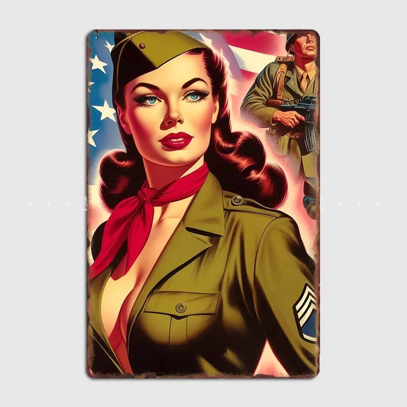 Classic Vintage Military Pin-up Retro Poster Metal Sign Garage Club Indoor Room Wall Decor Custom Tin Home Decor
