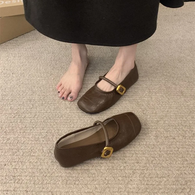 Soft-soled Mary Jane Shoes Round Head Shallow Mouth 2025 Spring New All-in-one Flat Women's Shoes with A Line