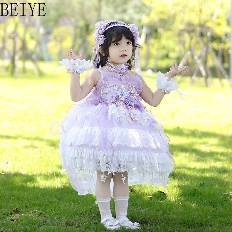 Summer New Sweet Girls' Clothing Lolita Style Vest Princess Performance Dress Children's Birthday Suspender Flower Girl Dress