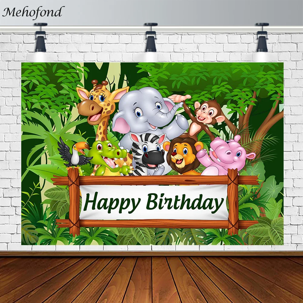 

Mehofond Backdrops Jungle Safari Themed Birthday Party Background for Photography Elephant Tiger Lion Decor Photo Studio Props