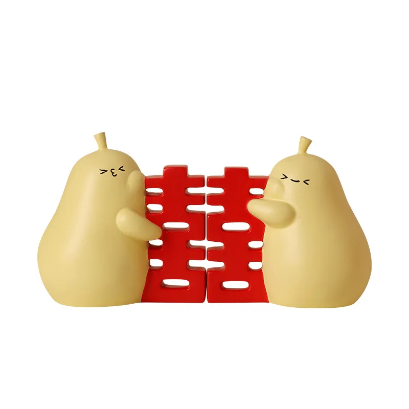 Cute Double Happiness Hugging Pear Figurine Home Table Decor for Living Room Perfect Wedding Valentine's Day Gift for Couple