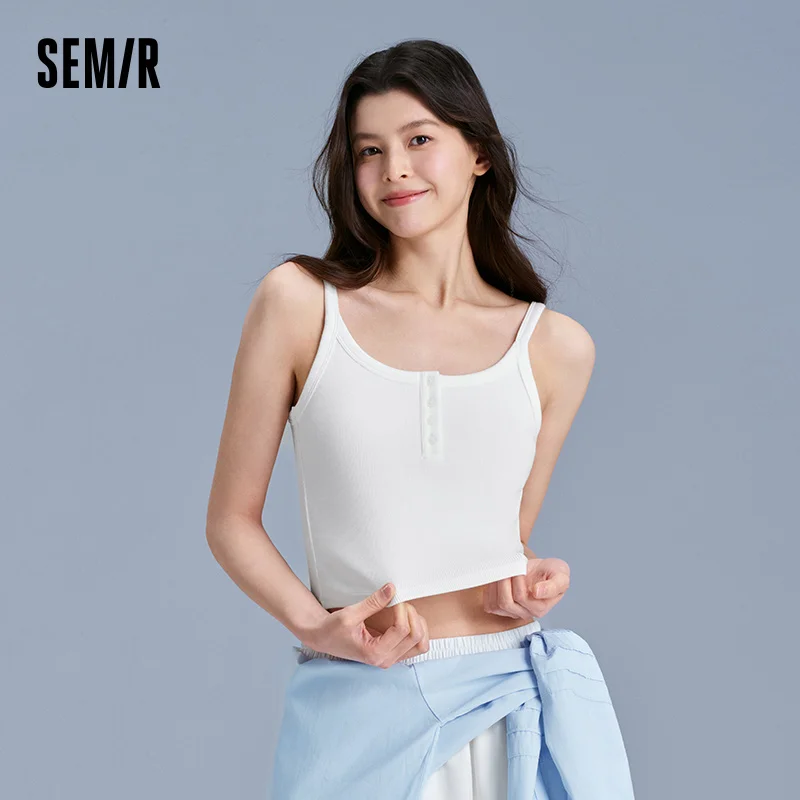 Semir Women's Petite Slim Fit Sleeveless Top 2025 Summer New Minimalist Henley Neck Camisole