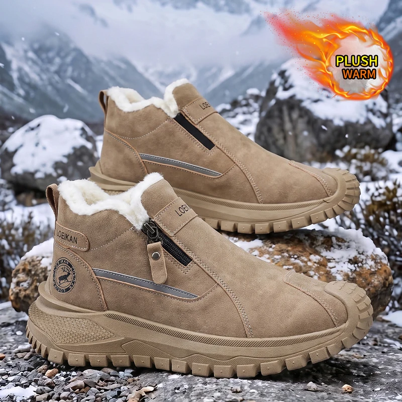 Men Warm Fleece Lined Winter Ankle Boots Side Zipper Design Non‑Slip Thick Sole Casual Snow Boots for Men