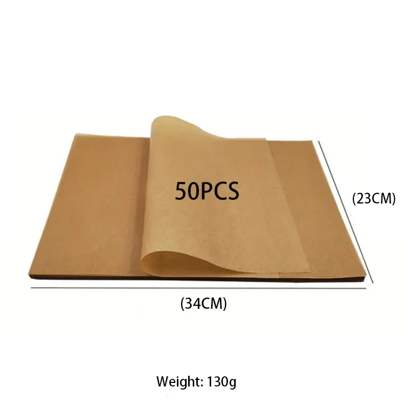 Feuille de cuisson en papier parchemin antiadhésif, 100/50 pièces, pour four, friteuse à Air, tapis de grillades, papier d'emballage alimentaire, outil de cuisson