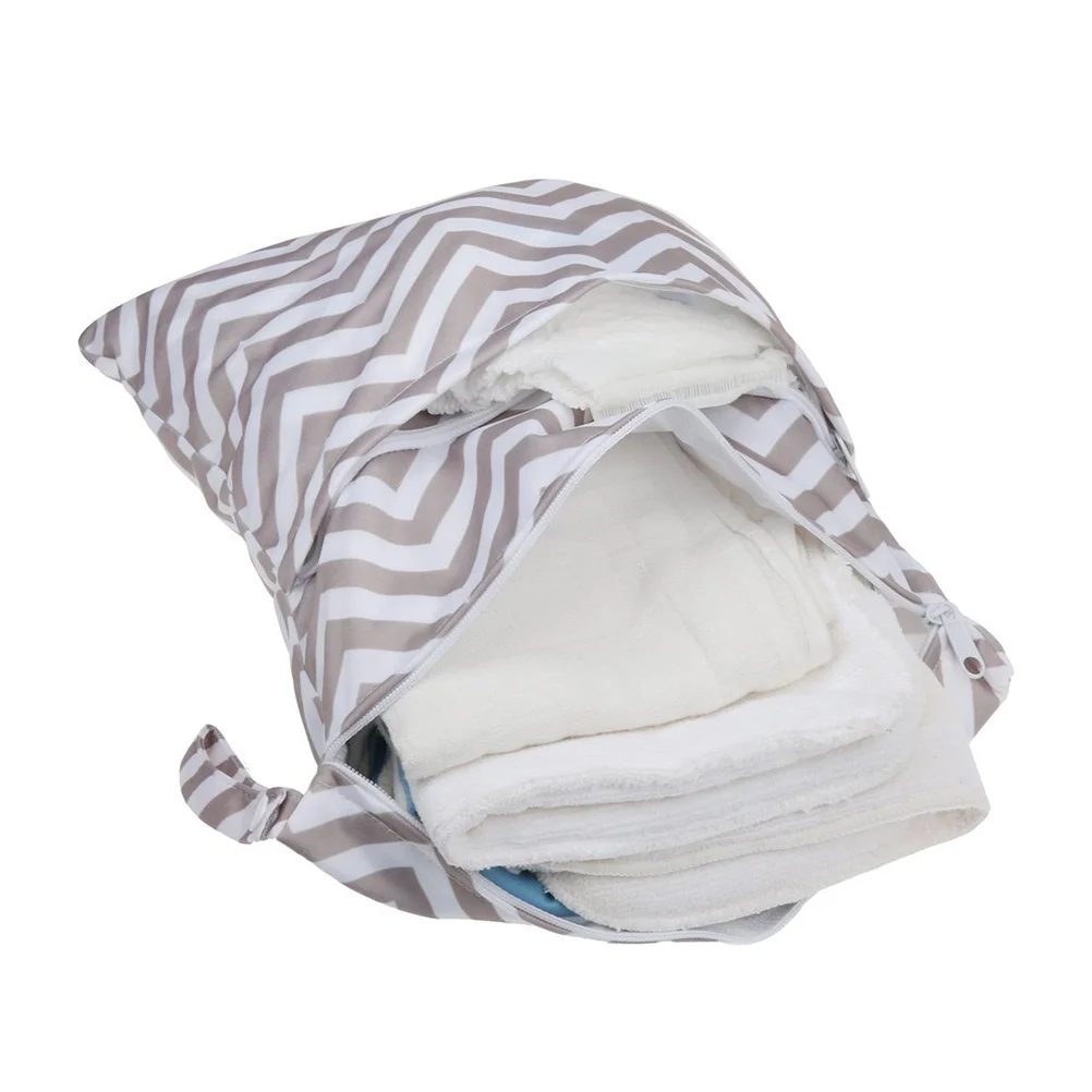 Borsa per pannolini per neonati Borsa impermeabile riutilizzabile per pannolini per bambini asciutti e bagnati con doppia cerniera Arcobaleno (Grigio ondulato)
