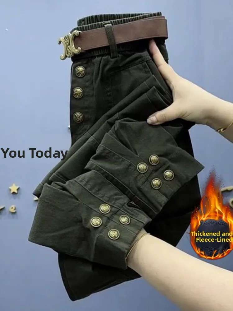 Hoge taille Thiened Fce Harlan broek dames herfst winter nieuwe Sle casual broek klein formaat werkkleding broek