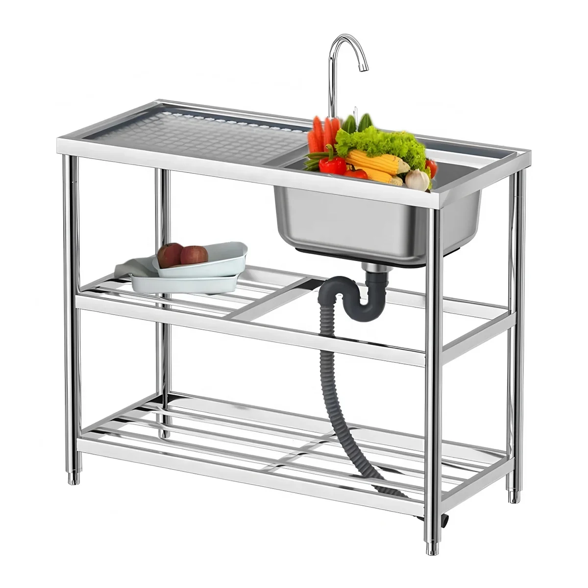 

Отдельностоящая кухонная мойка из нержавеющей стали с одной чашей, уличная садовая раковина-мойка с рабочей поверхностью для коммерческого использования на кухне