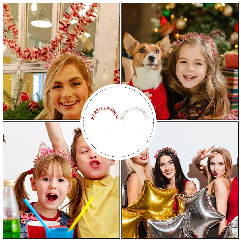 

2Pcs Alloy Hair Hoops Headwear for Girls Festival Christmas Party Selfie Family Celebration MERRY CHRISTMAS Hairbands