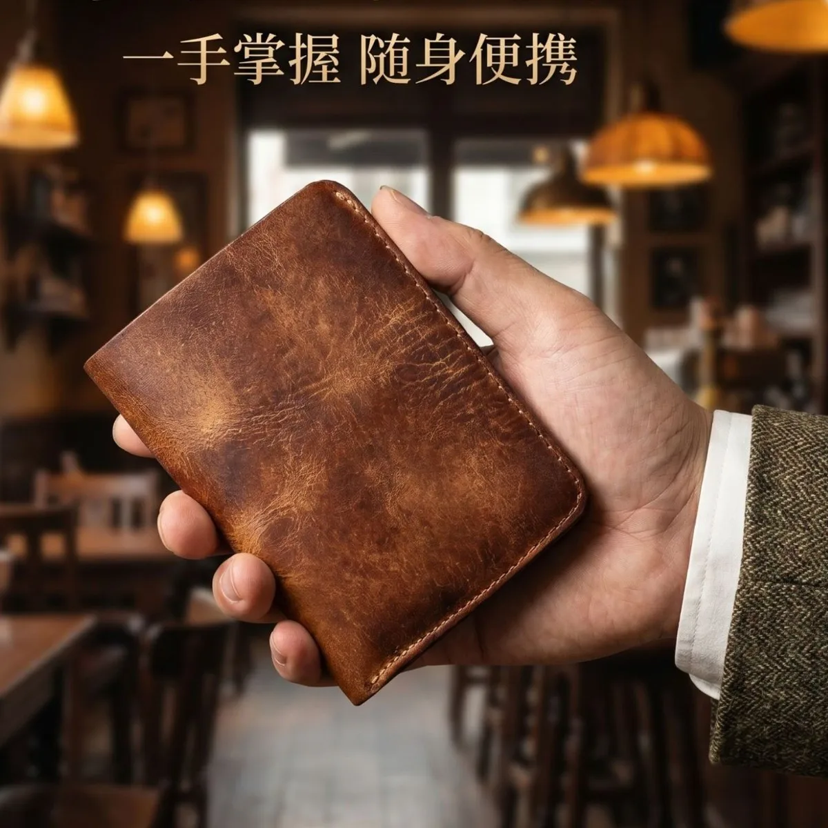 Vintage Vegetable-tanned Leather Bifold Wallet - Snap Closure Wallets with Zipper Coin Pocket,Compact Organizer for Cards & Cash