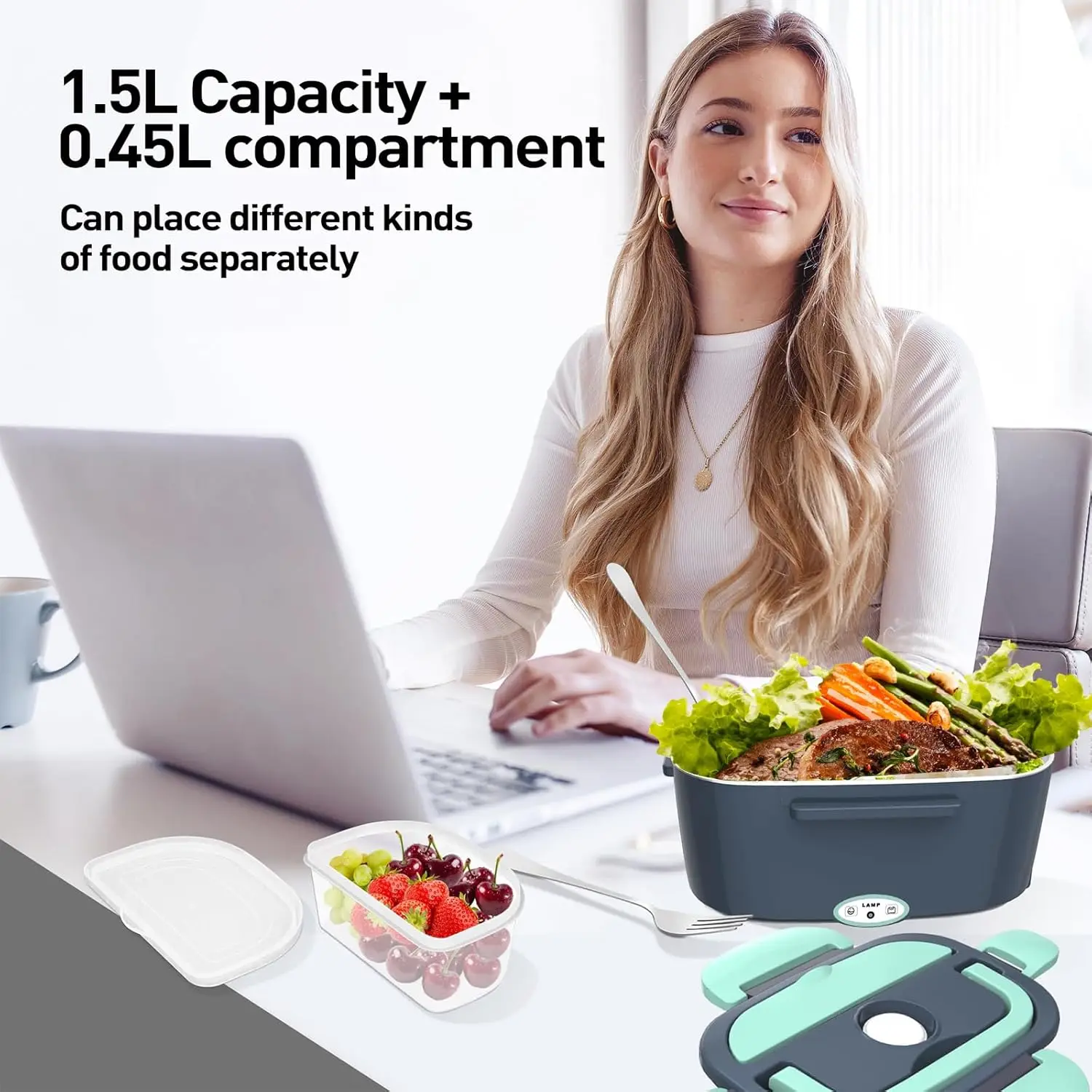 صندوق غداء كهربائي من APSARAS بقدرة 60-80 وات، 3 في 1 لتدفئة الطعام المحمولة للسيارة/المكتب، 12 فولت/24 فولت/110 فولت، يتضمن شوكة SS وحقيبة معزولة (Gre) #6