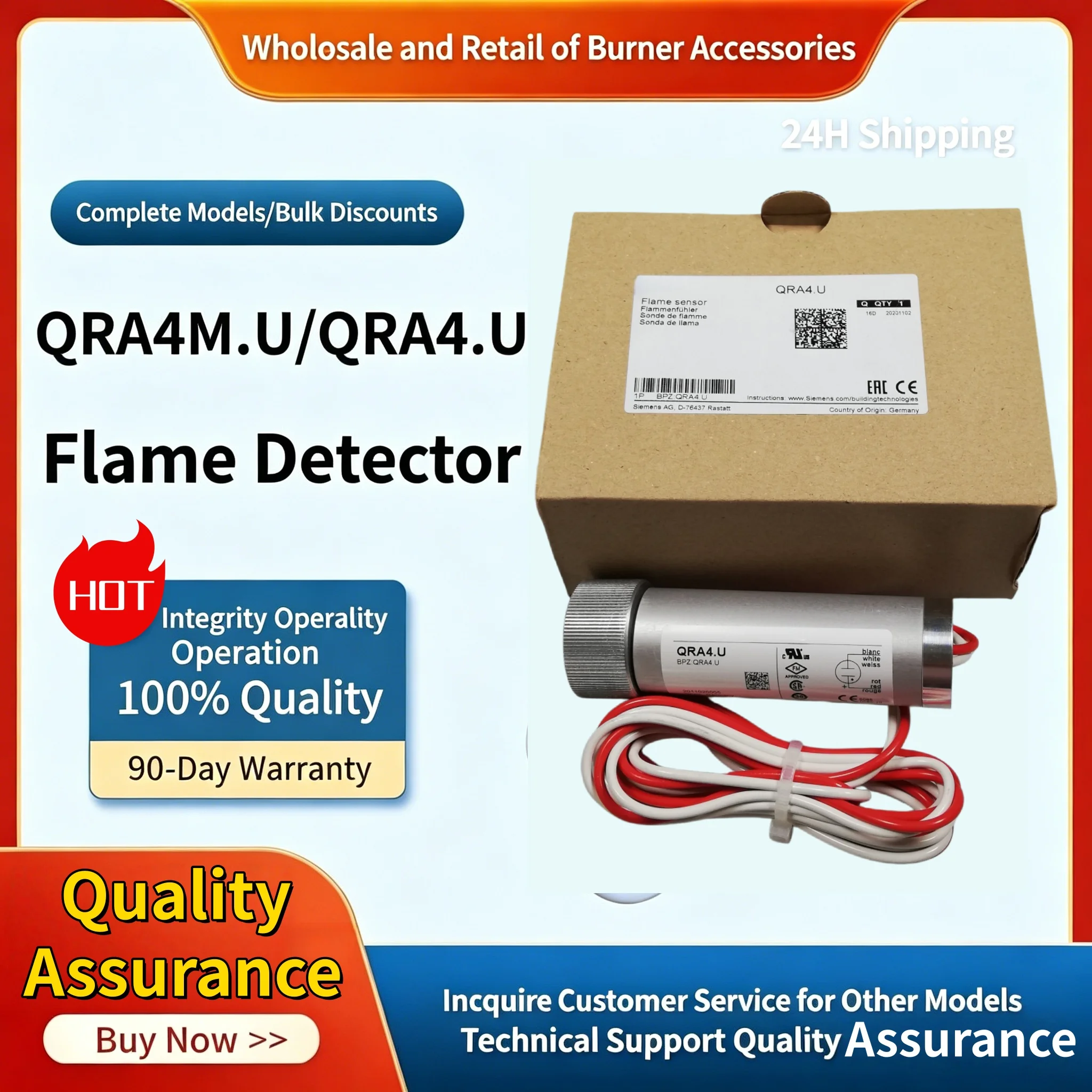 Long Case QRA4.U UV Flame Photocell, High Precision Flame Sensor For Industrial Diesel Burner Boiler, 24h Fast Shipping