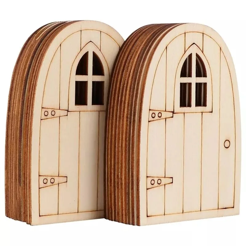 20pcs/set Wooden Succulent Pot Decorative Wood Chip Cartoon Wooden Door Window Craft for Terrarium Home Garden Decoration