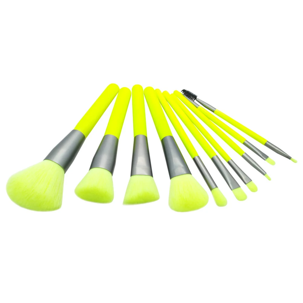 

10pcs Colorful Makeup Brush Set Durable Soft Synthetic Fiber Easy Clean Kit For Women Girls Daily Salon Use Green