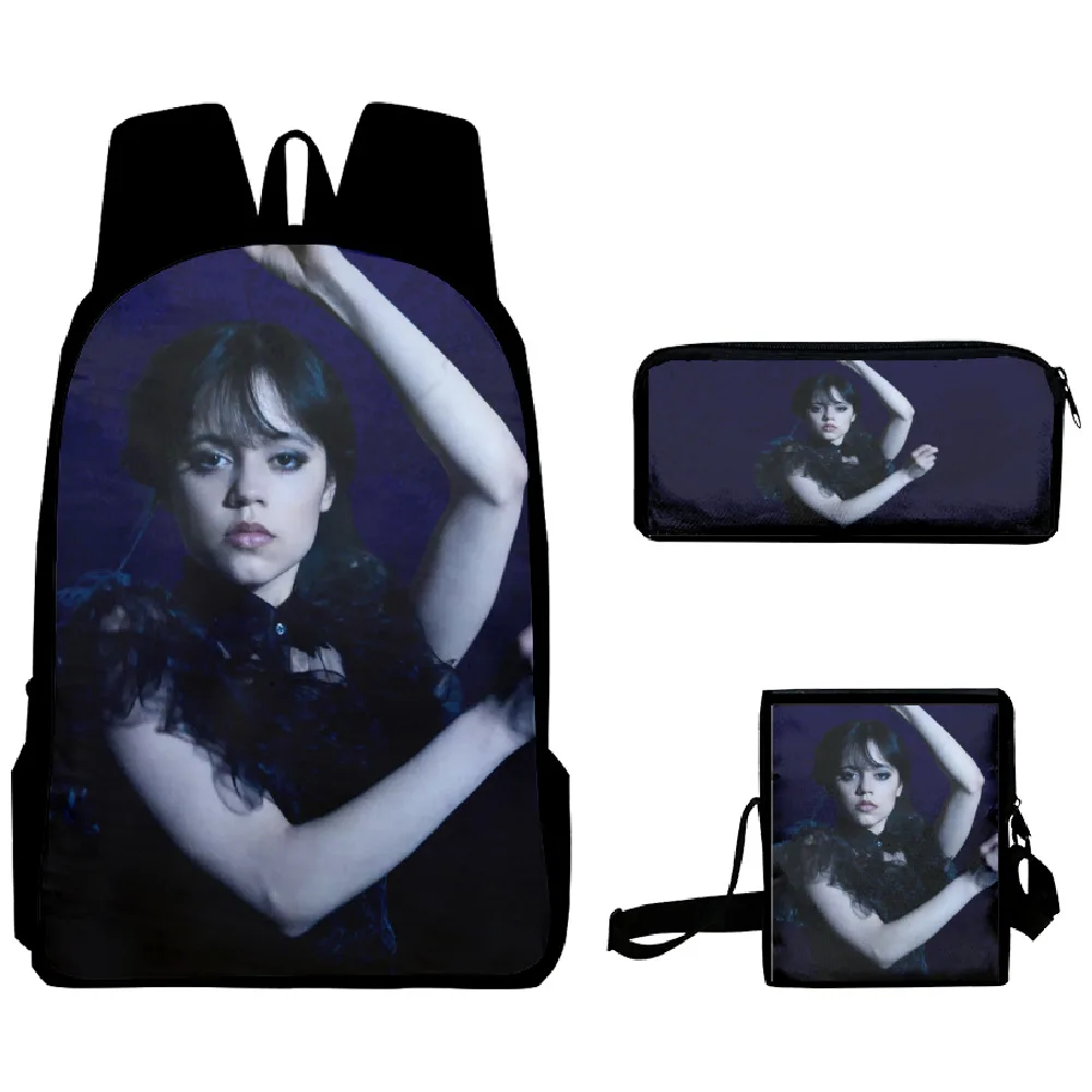 3PC/set Wednesday Addams Backpack Nevermore Academy Primary Middle School Students Boys Girls Schoolbag Cartoon Bag Mochila