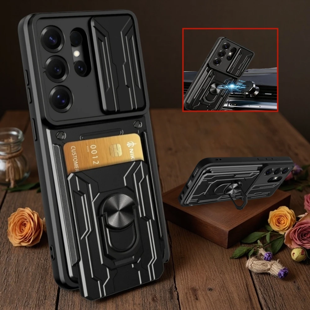 Suitable for Samsung S26 Ultra / S26 Plus / S26 Capa Card Slot Camera Protect Case Metal Ring Holder Cover