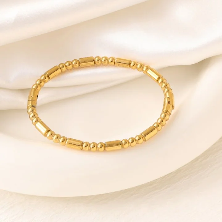 18K Gold Plated Stainless Steel Bangle Set 60mm Inner Diameter Minimalist Adjustable Open Cuff Random Assorted Styles