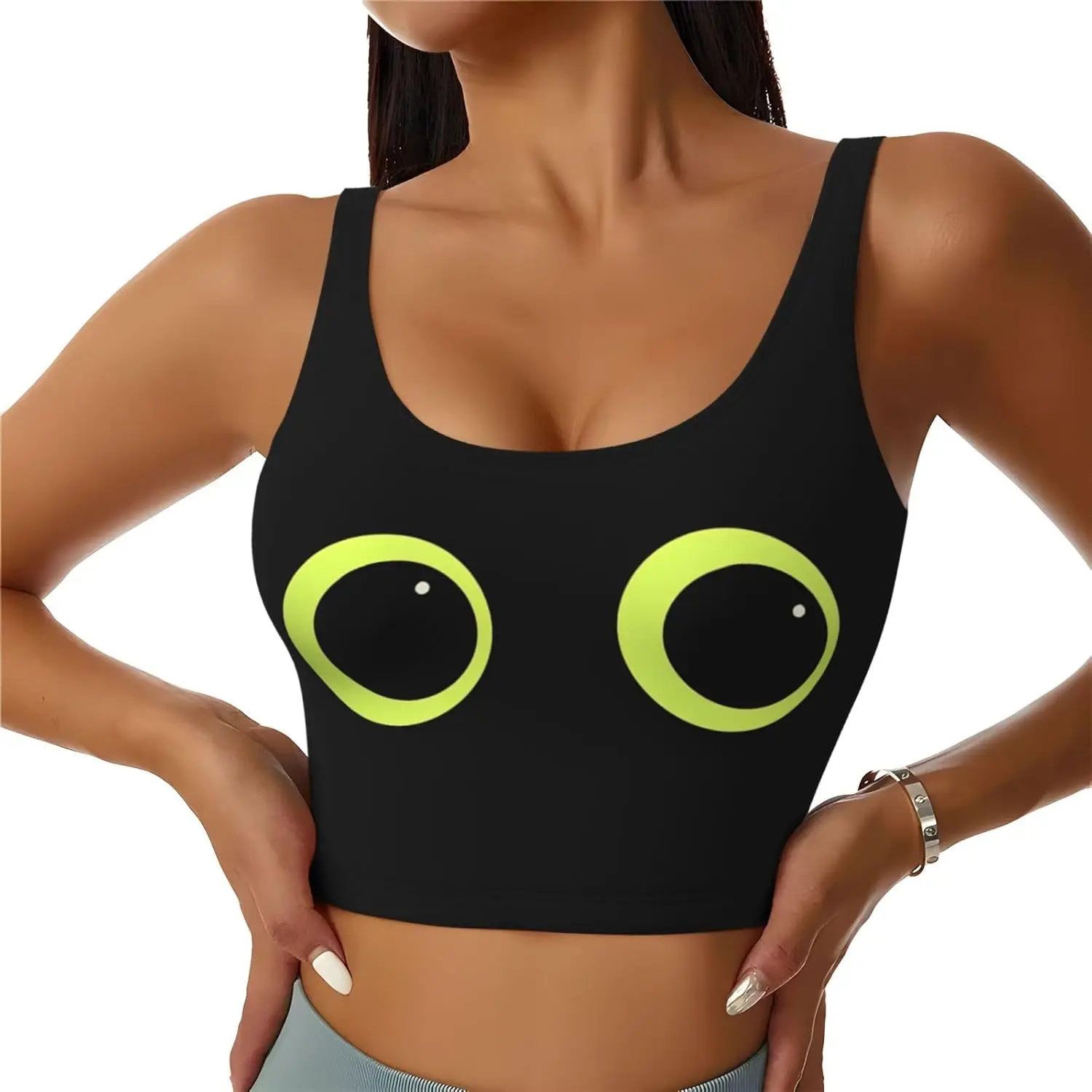 Cat Eyes Sports Bras for Women Quick Dry Padded Wirefree Workout Crop Cute Tank Tops Yoga Fitness Running Gym