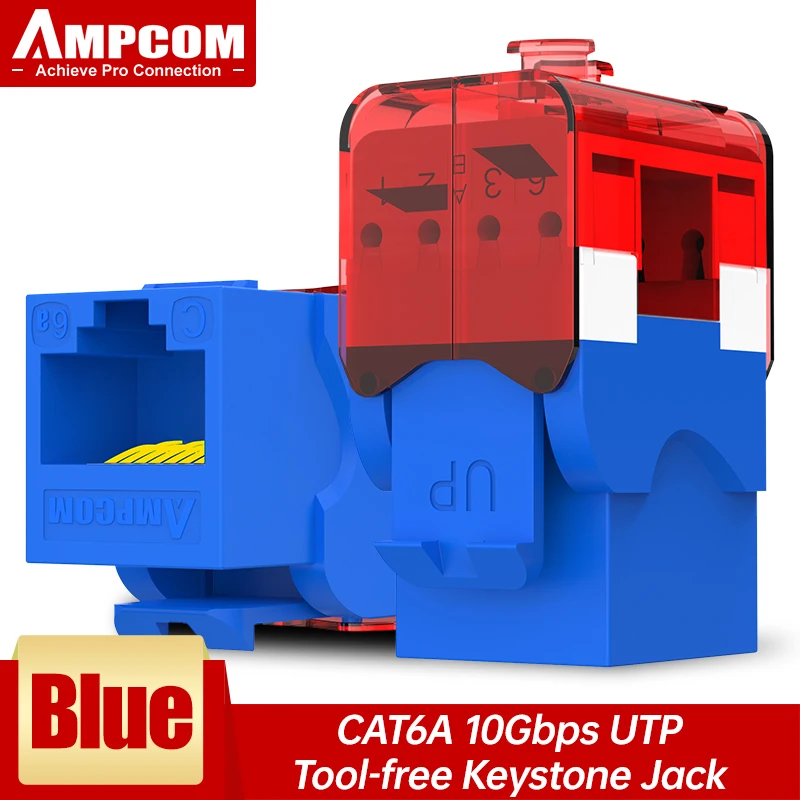 AMPCOM CAT6A CAT6 Toolless Keystone-aansluiting, RJ45 UTP Keystone-moduleadapter Geen punch-down tool-koppelingen Modulaire connector