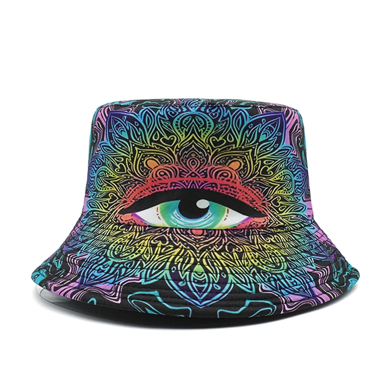 Bocca Cartoon Eyes Bucket Hat Graffiti Printing Pattern Fisherman Hats Double Sides Panama Cap Men Women Sun Outdoor New Style