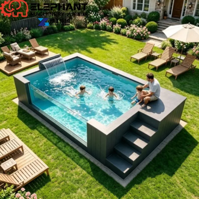 2m 8ft 10ft Fiberglass Plunge Pool, Endless Overflow Inground Hot Water Spa Tub, Outdoor Swimming Pool For Home Resort