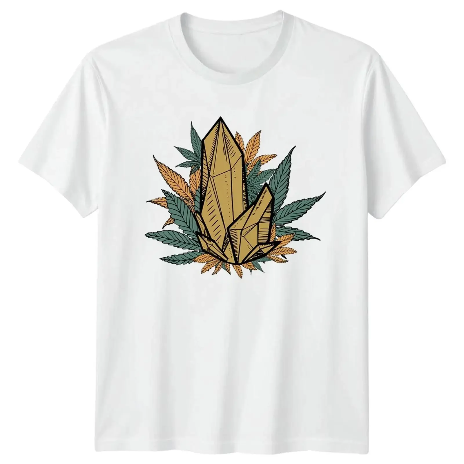 Kristall-Edelstein Botanische Blätter Kunst T-Shirt Heilung Botanisch Vintage Washed Atmungsaktiv Stylisch Leicht Streetwear