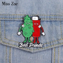 Best Friends Enamel Pins Custom Tobacco Leaf Lighter Brooches Lapel Badges Plant Jewelry Gift for Partner Friends