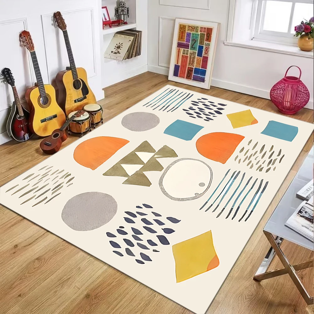 Colorful Triangle Retro Patchwork Geometric Pattern Carpet Vibrant Decor Non-Slip Soft Mat for Living Room Bedroom