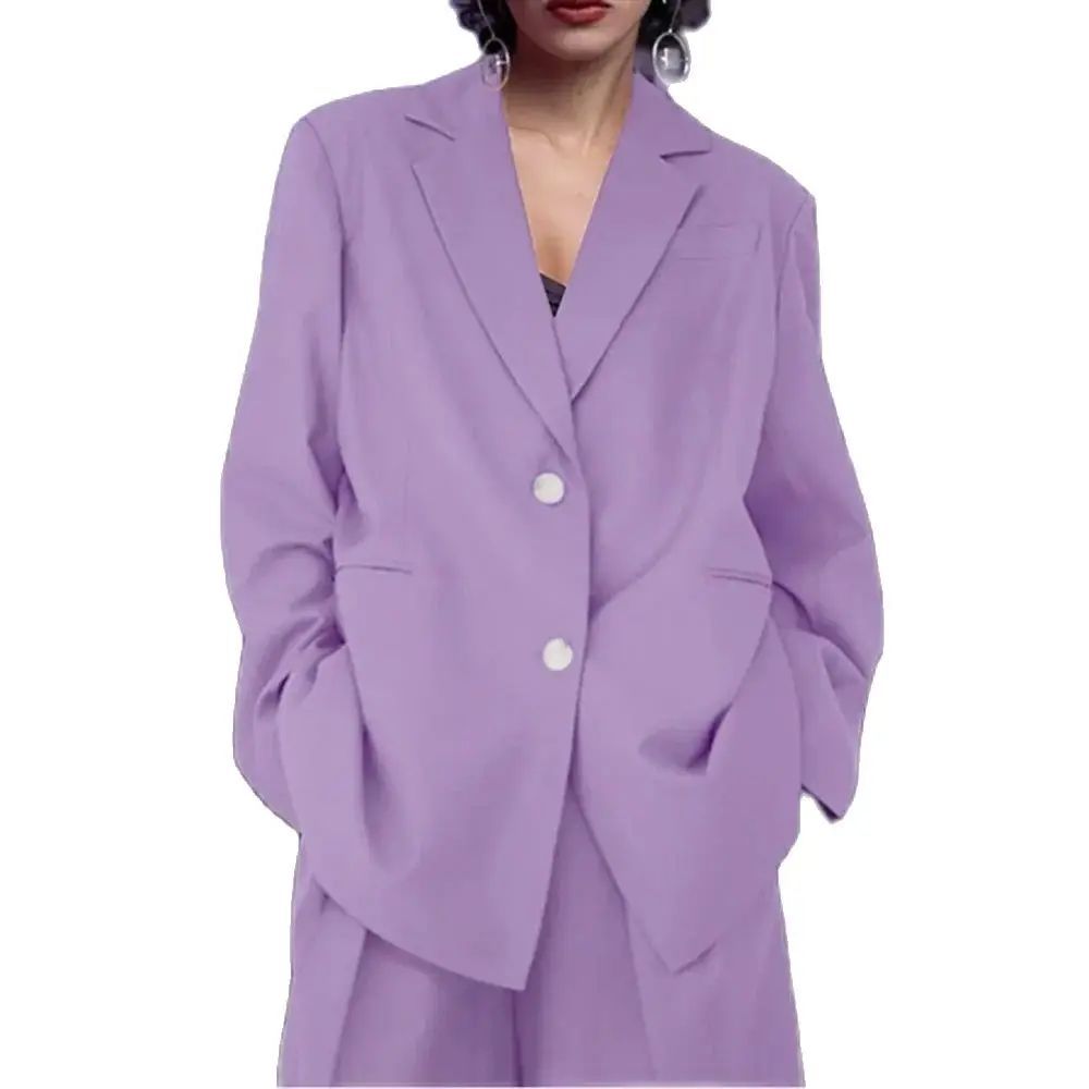 Ensemble veste et pantalon à boutonnage simple pour femme, blazer chic, violet trempé, coupe couvertes, élégant, dame de bureau, vêtements féminins, mode, 2 pièces