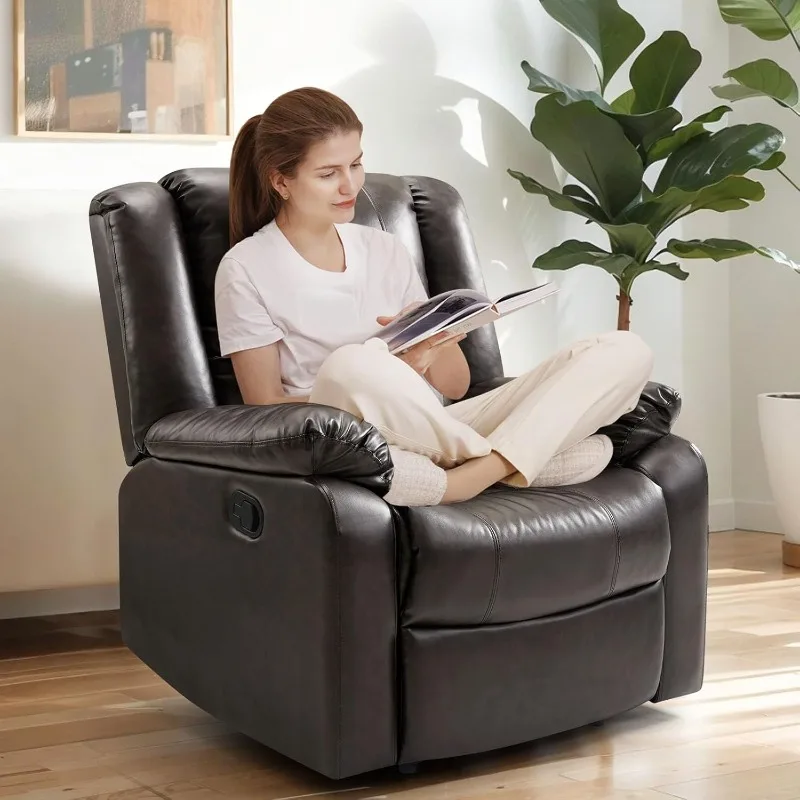 Manual Recliner Chair for Adults, Waterproof Leather Reclining Chairs for Small Spaces, Living Room Single Sofa Recliner