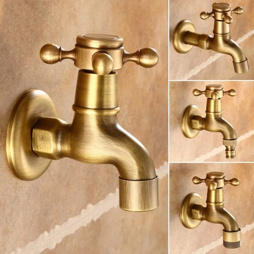 

European Style Long Single Handle Faucet Wall Mounted Crane Antique Brass Water Tap Faucet Tap For Washing Machine