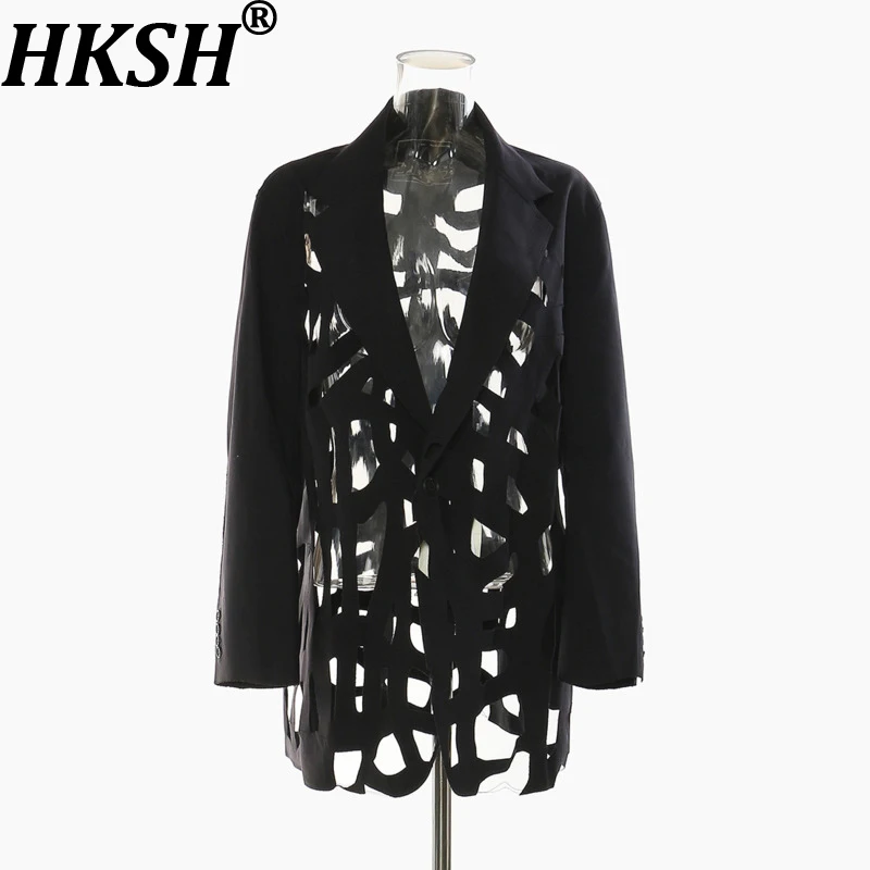 HKSH Women Chic Blazer Hollow Out Niche Design Single Button Notched Collar High-end Jacket Fashion Coat New Spring 2026 HK19476
