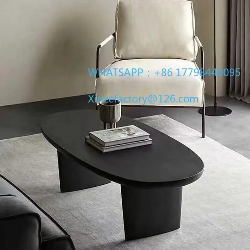 طاولة قهوة من الخشب الصلب الأسود قابلة للتخصيص، طاولة بيضاوية بسيطة لغرفة المعيشة المنزلية #3