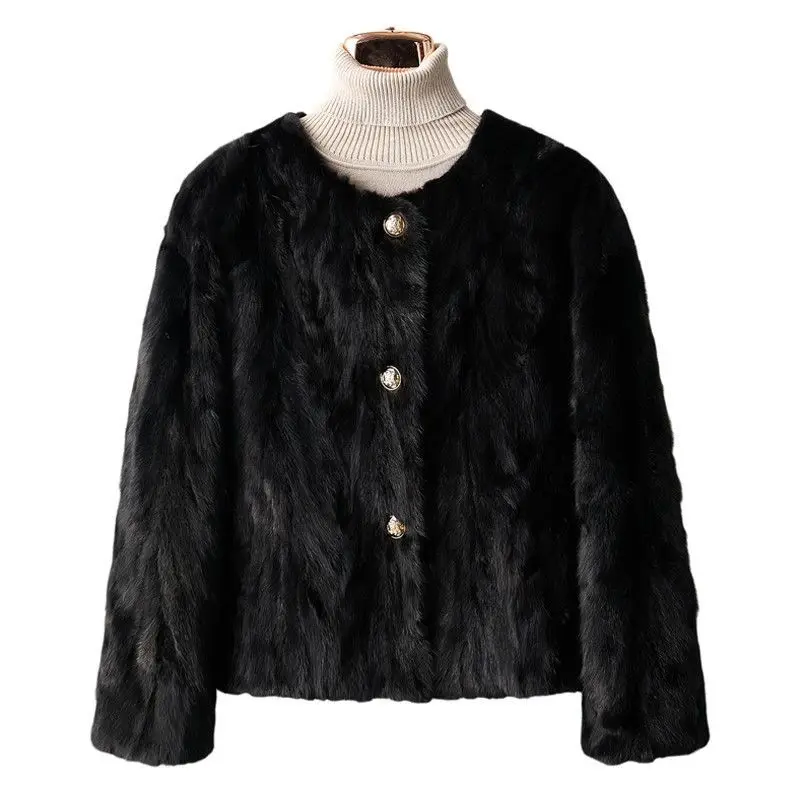 

2025 Autumn/Winter New Round Neck Fur Coat, Elegant Style, Haining Light Luxury Style, Women's Tailored mink Coat